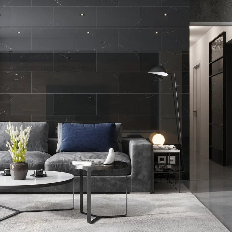 Eastern Black 12x24 Polished Rectangle, Brick Marble Large Format Tile (5 pack, 10 sq ft/case) by Apollo Tile