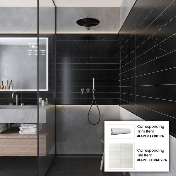Eastern Black 0.5x12 Polished Pencil Marble Tile Trim (10 pack, 0.5 sq ft/case), photo 2 of 4