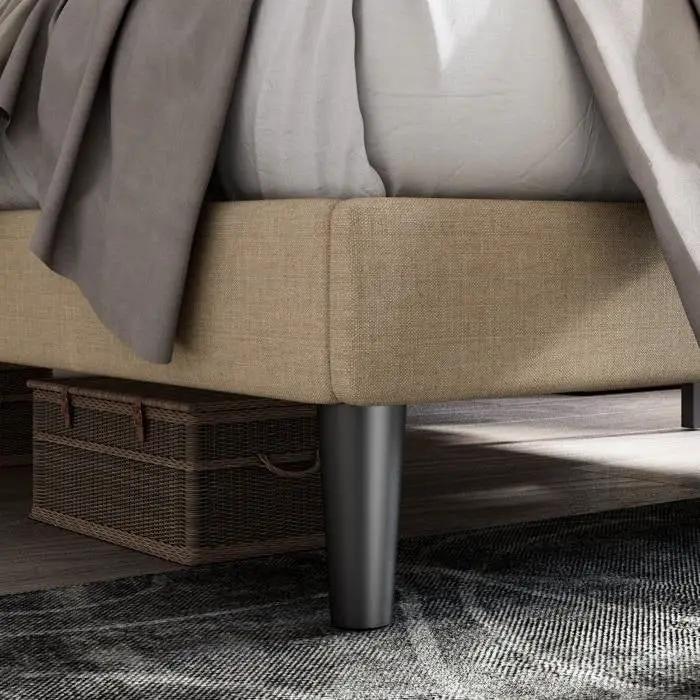 Full Size Adjustable Height Platform Bed Frame with Beige Upholstered Headboard by HomePacific