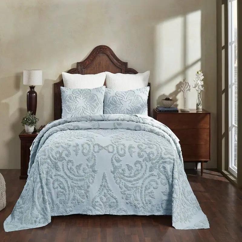Full Size 100-Percent Cotton Chenille 3-Piece Coverlet Bedspread Set in Blue by HomePacific