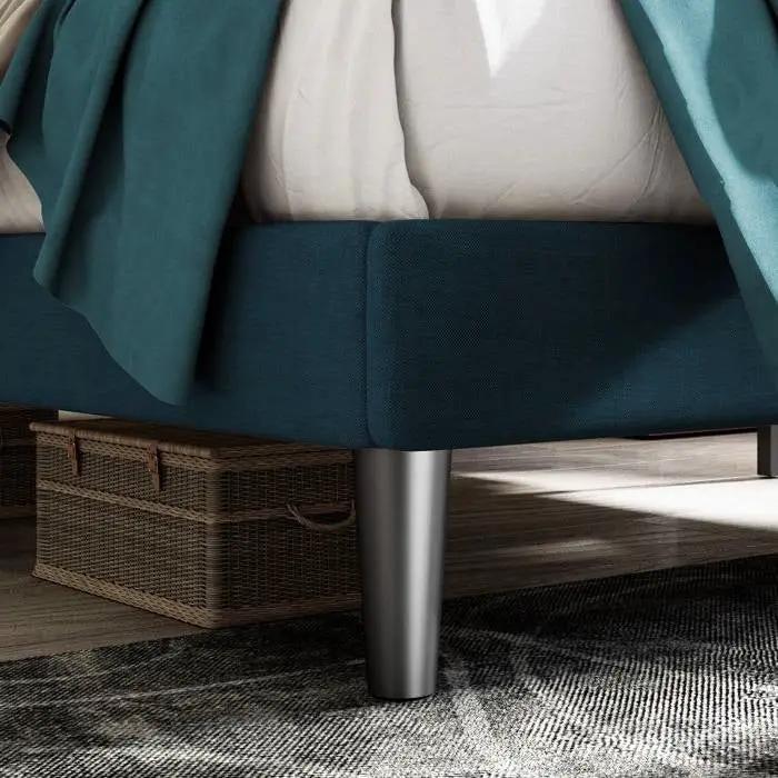Full Size Adjustable Height Platform Bed Frame with Blue Upholstered Headboard by HomePacific