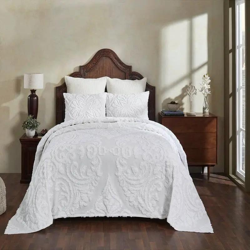 Full Size 100-Percent Cotton Chenille 3-Piece Coverlet Bedspread Set in White by HomePacific