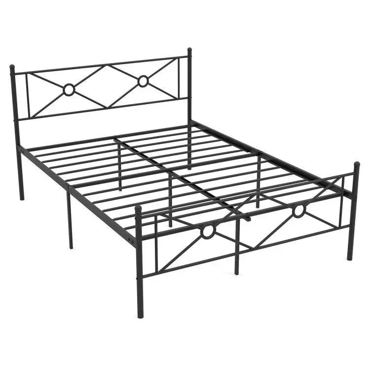 Full Size Modern Black Metal Platform Bed Frame with Headboard and Footboard by HomePacific