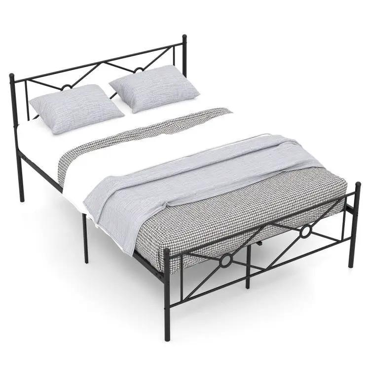 Full Size Modern Black Metal Platform Bed Frame with Headboard and Footboard by HomePacific