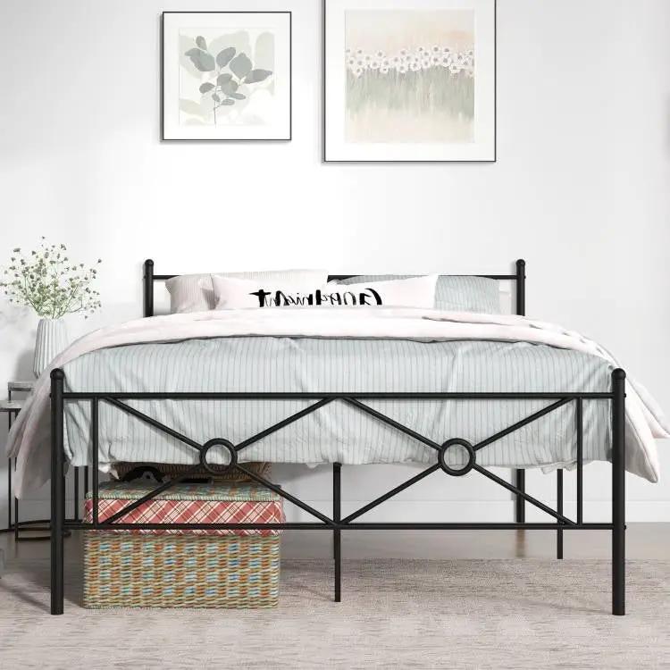 Full Size Modern Black Metal Platform Bed Frame with Headboard and Footboard by HomePacific