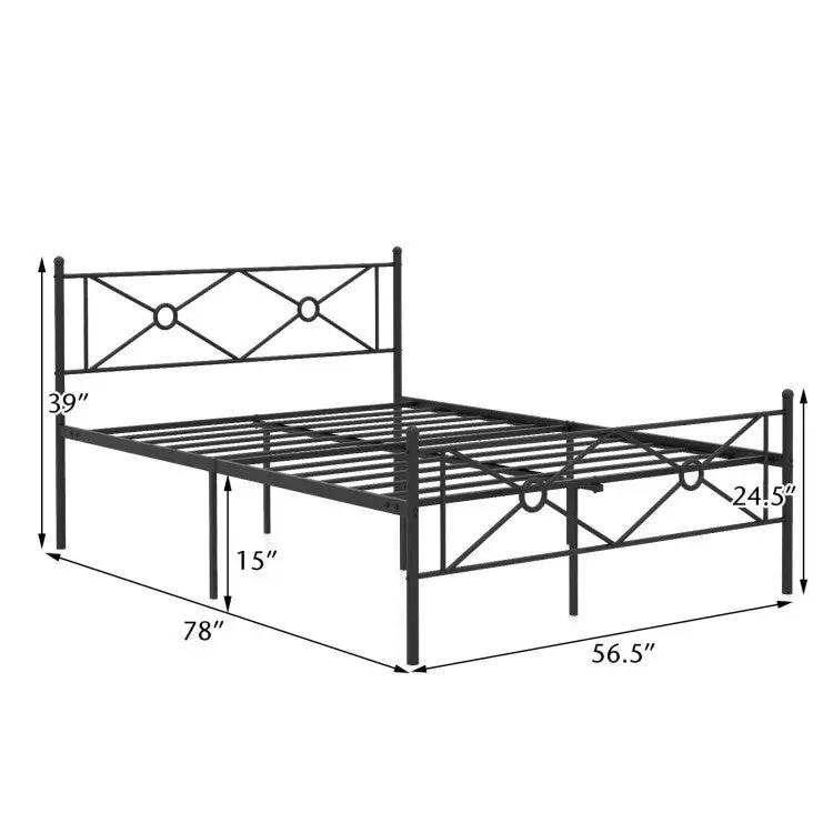 Full Size Modern Black Metal Platform Bed Frame with Headboard and Footboard by HomePacific