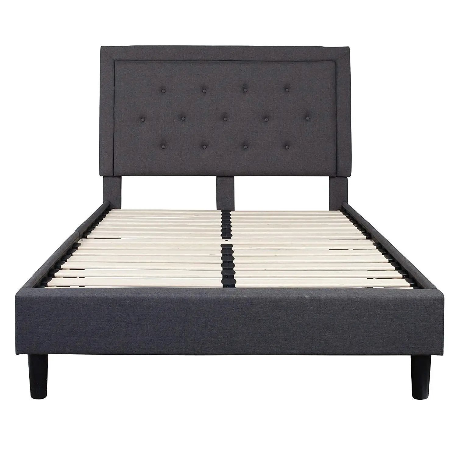 Full size Dark Grey Fabric Upholstered Platform Bed Frame with Tufted Headboard by HomePacific