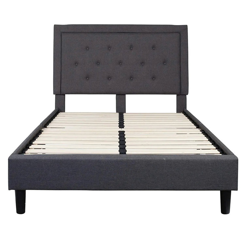 Full size Dark Grey Fabric Upholstered Platform Bed Frame with Tufted Headboard by HomePacific
