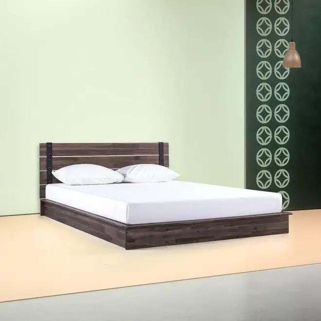 Full size Farmhouse Wood Industrial Low Profile Platform Bed Frame by HomePacific