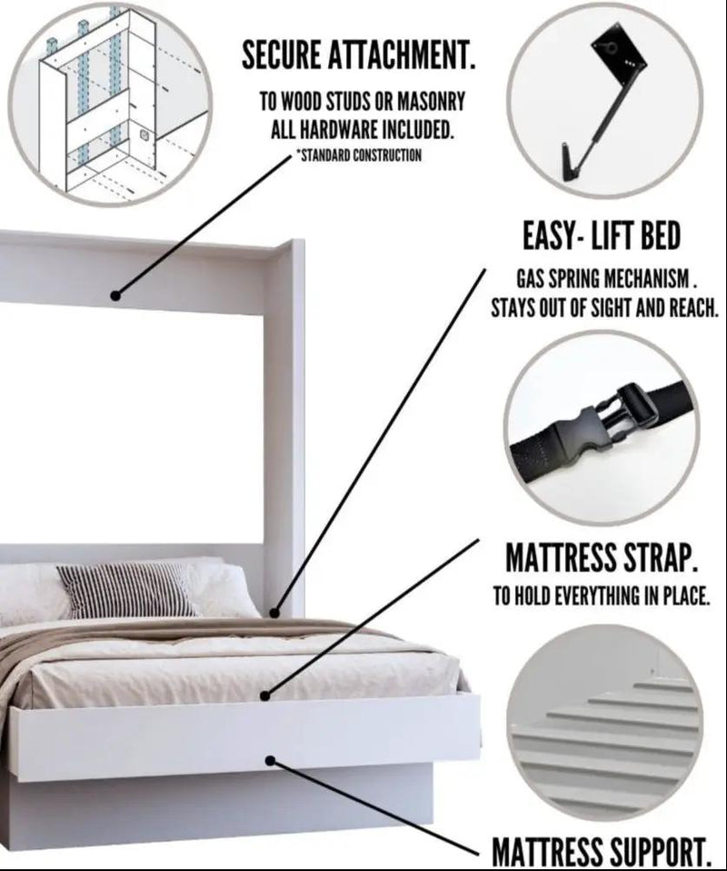 Easy-Lift Full Murphy Wall Bed in White with Shelf by Sharicks