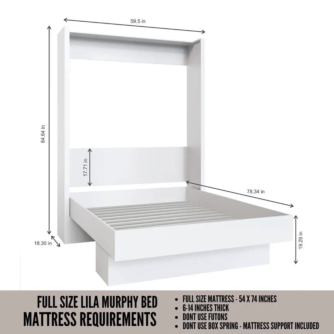 Easy-Lift Full Murphy Wall Bed in White with Shelf by Sharicks