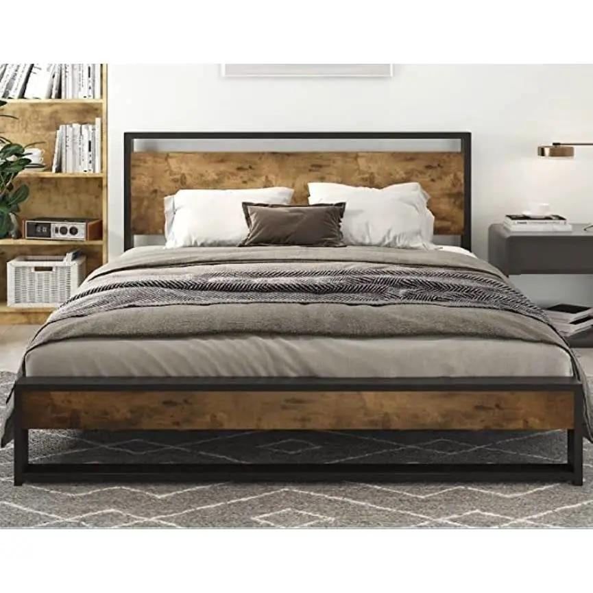 Full Modern Farmhouse Platform Bed Frame with Wood Panel Headboard Footboard by HomePacific