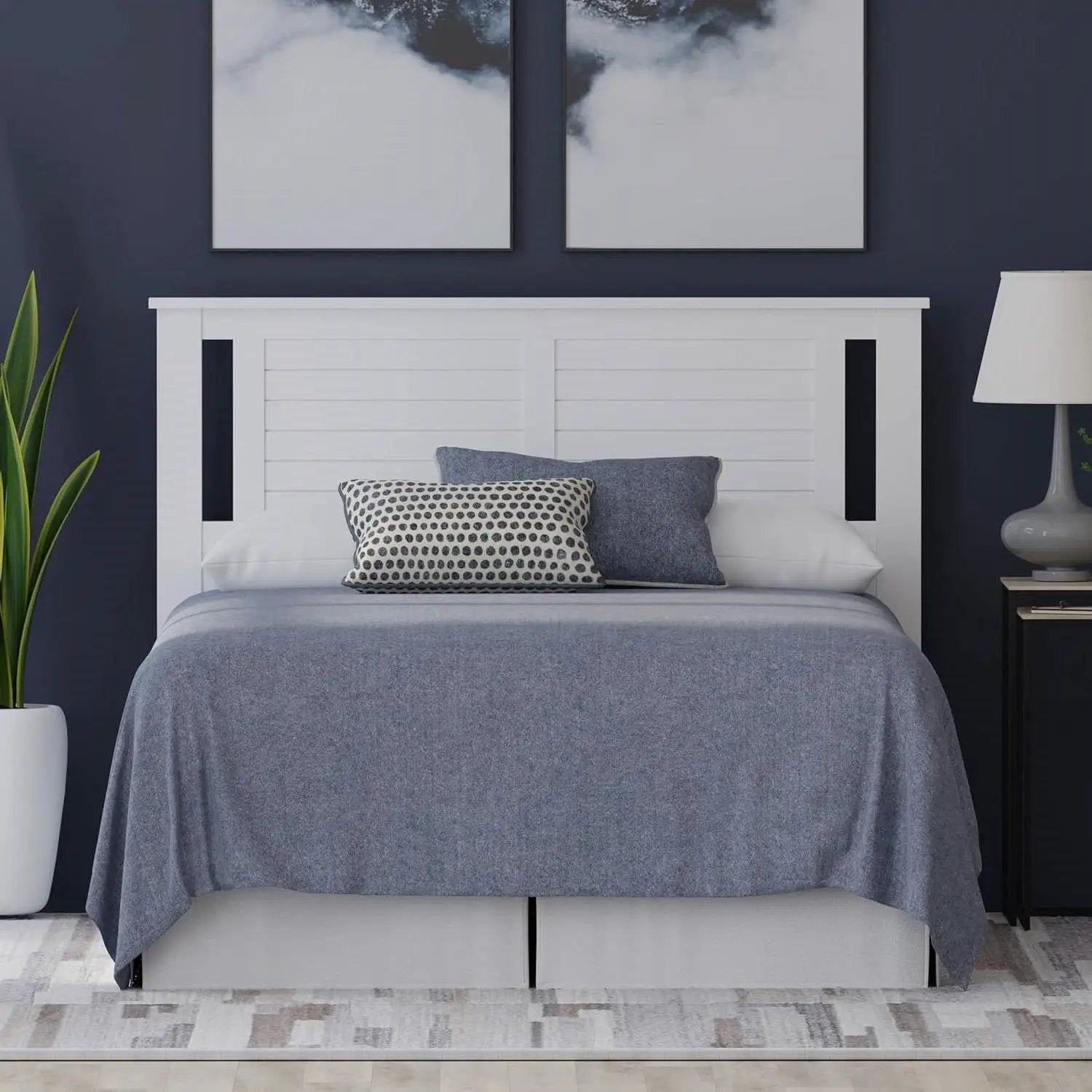 Full size Farmhouse Solid Wood Slatted Headboard in White Finish by HomePacific