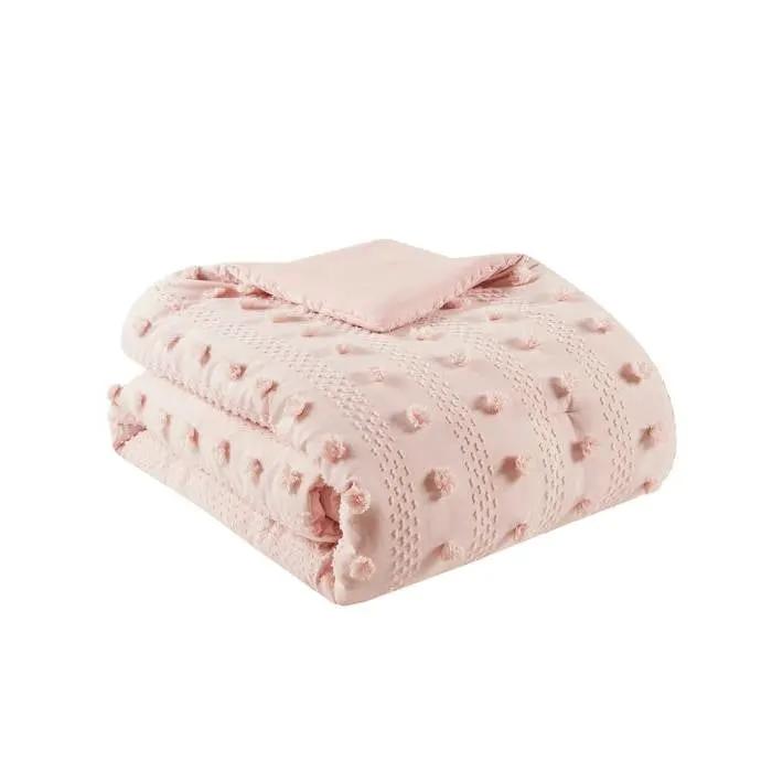Full/Queen 3-Piece Pink Pompom Microfiber Comforter Set by HomePacific