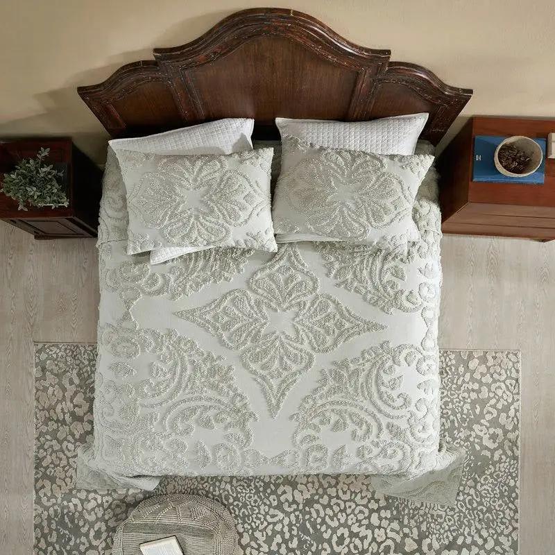 Full Size 100-Percent Cotton Chenille 3-Piece Coverlet Bedspread Set in Sage by HomePacific