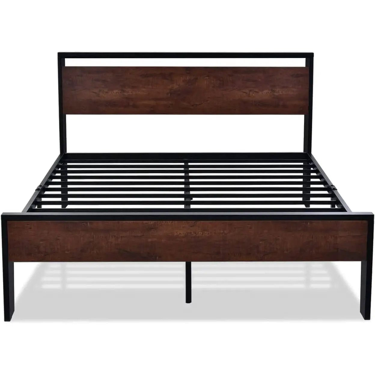 Full Metal Platform Bed Frame with Mahogany Wood Panel Headboard Footboard by HomePacific