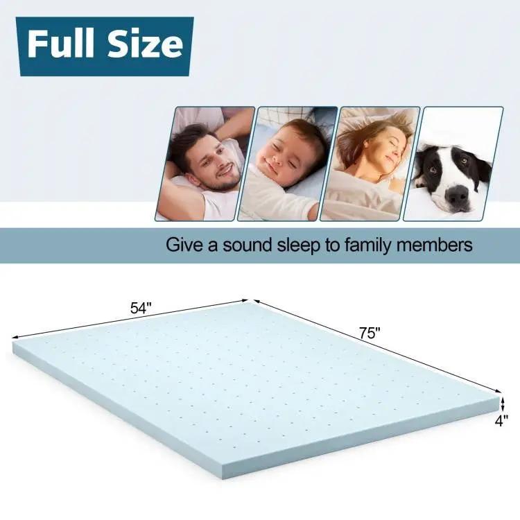 Full size 4-inch Thick Soft Gel Memory Foam Mattress Topper in Light Blue by HomePacific