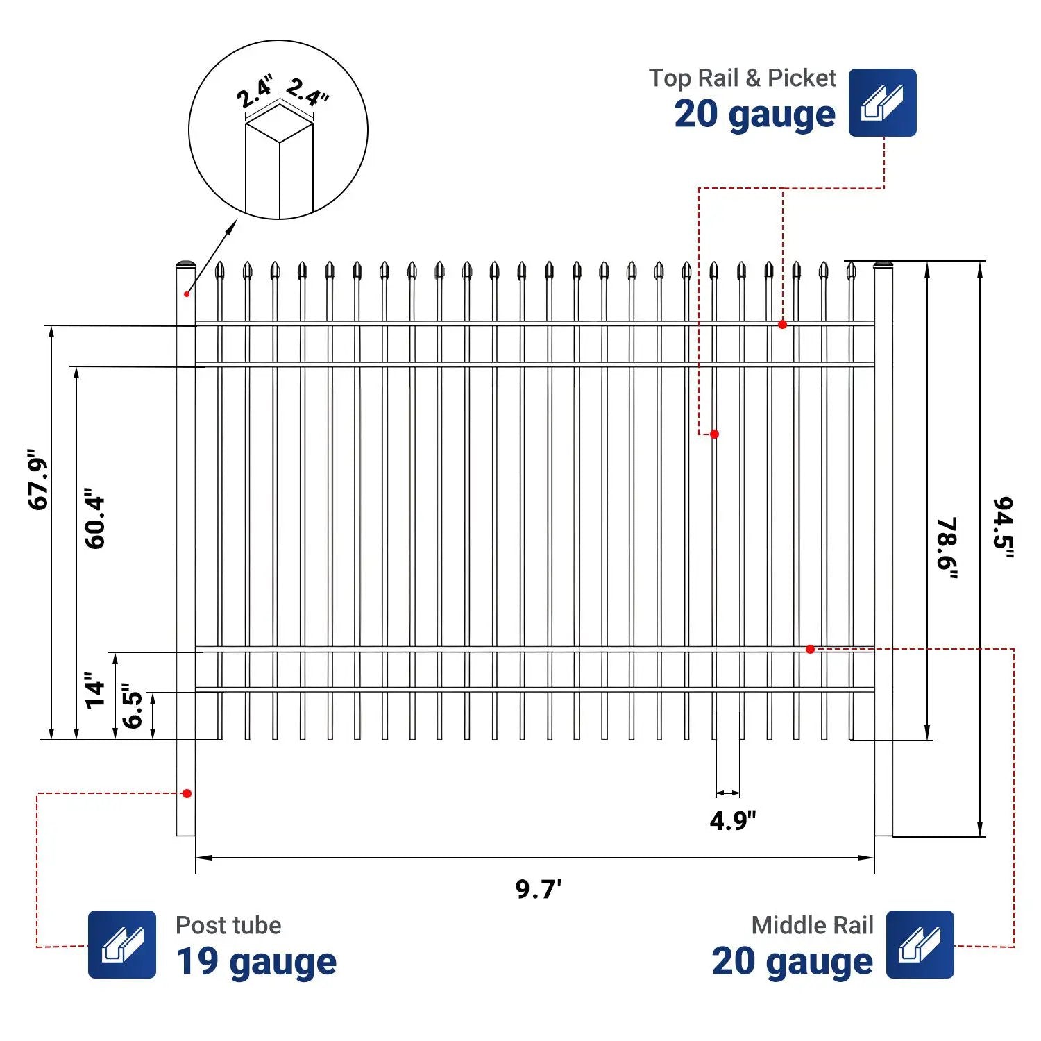 10x7 ft Steel Fence with 4 Rails, 30 Panels by Chery Industrial