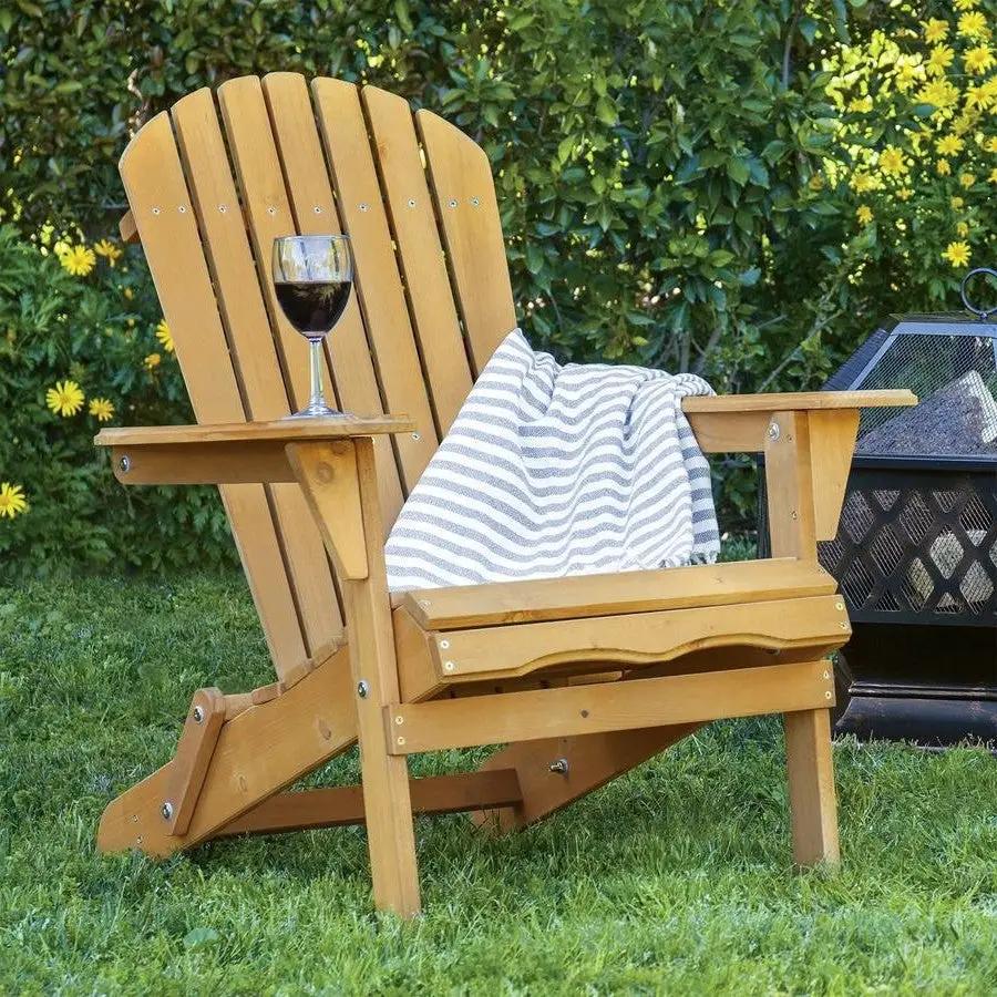 All Weather Adirondack Large Foldable Chair Natural Finish by HomePacific