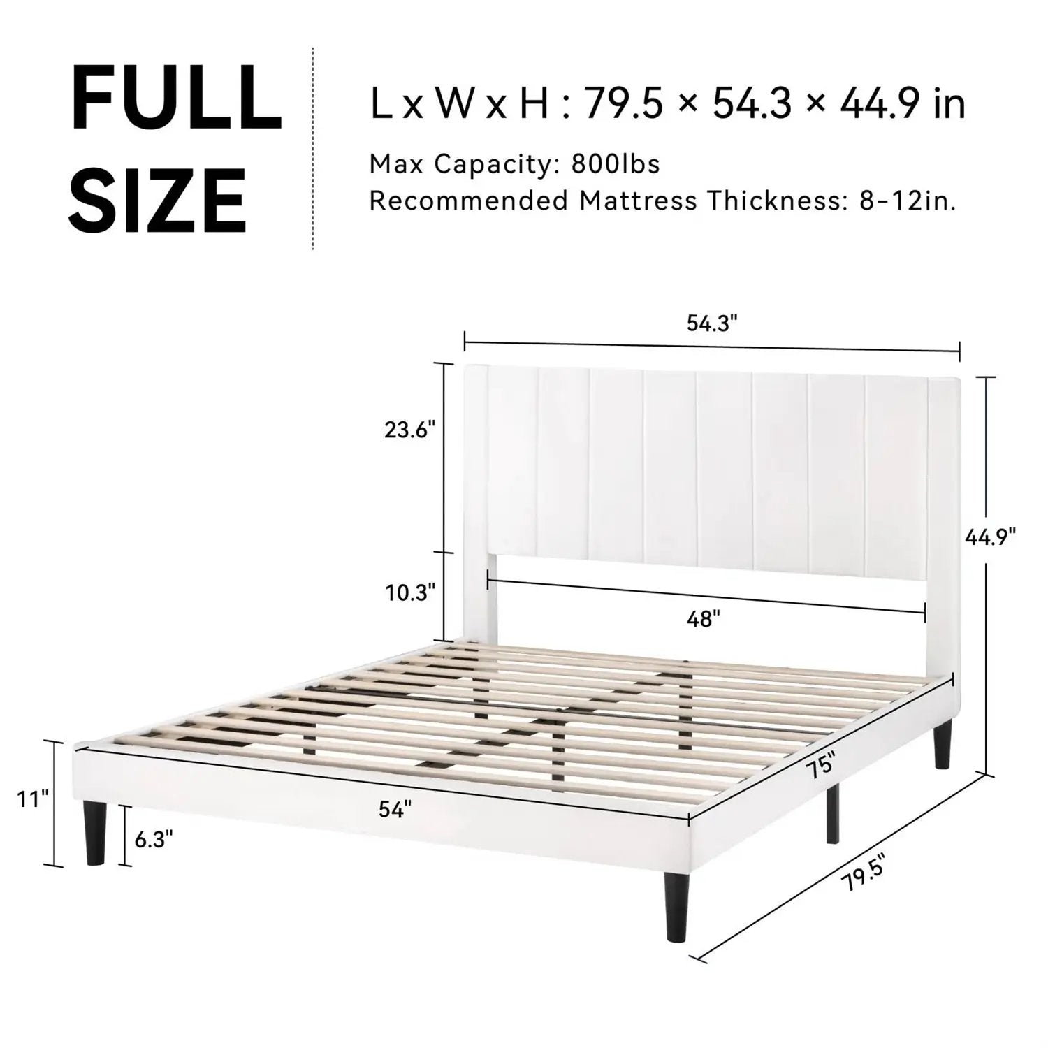 Full size White Velvet Upholstered Platform Bed Frame with Headboard by HomePacific
