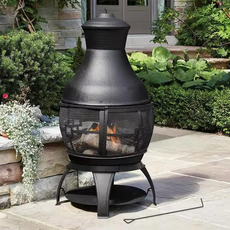 45-inch Black Cast Iron and Steel Outdoor Fire Pit Chimenea by HomePacific