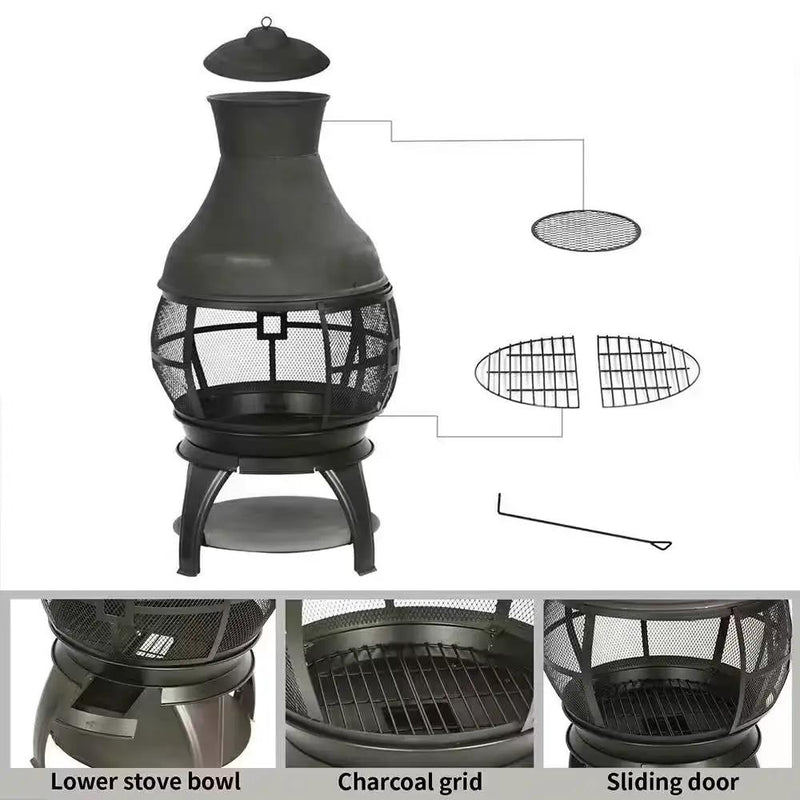 45-inch Black Cast Iron and Steel Outdoor Fire Pit Chimenea by HomePacific