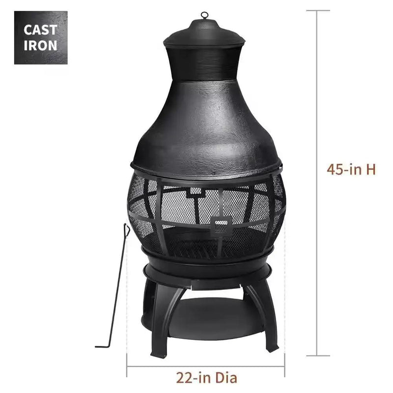 45-inch Black Cast Iron and Steel Outdoor Fire Pit Chimenea by HomePacific