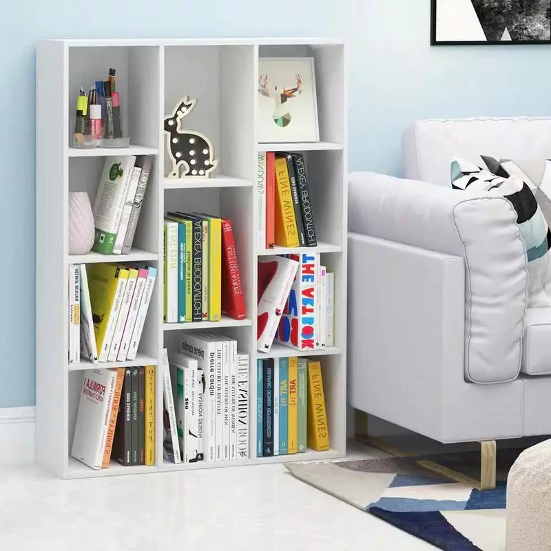 Modern 42-inch High Bookcase with 11-Cube Open Shelves in White Wood Finish by HomePacific