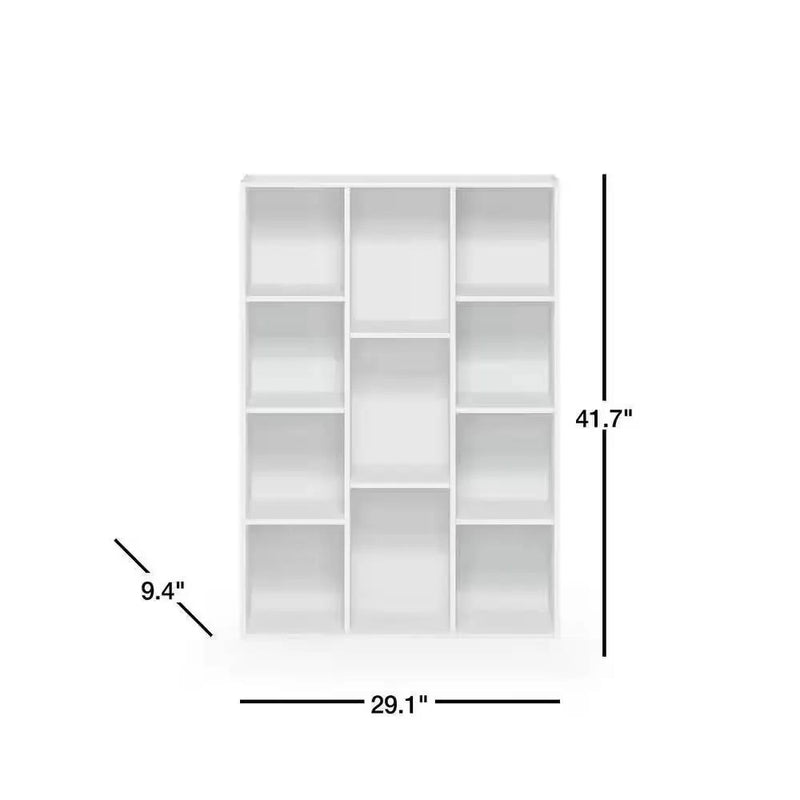 Modern 42-inch High Bookcase with 11-Cube Open Shelves in White Wood Finish by HomePacific