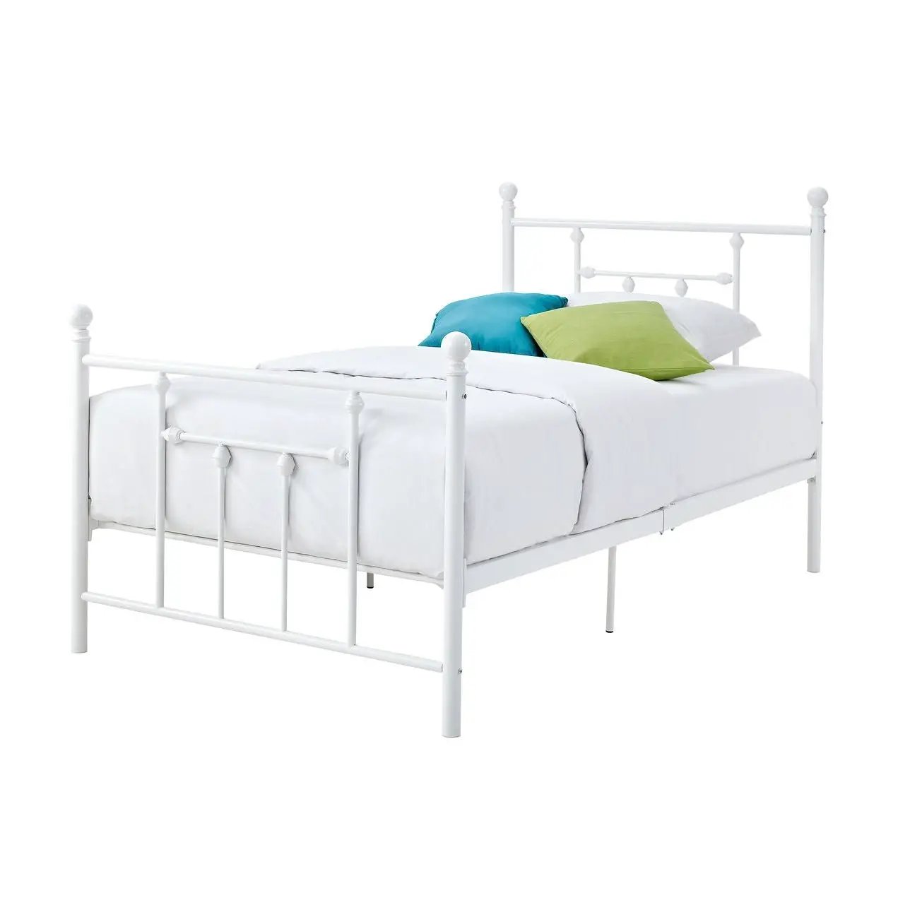 Full size White Metal Platform Bed with Headboard and Footboard by HomePacific