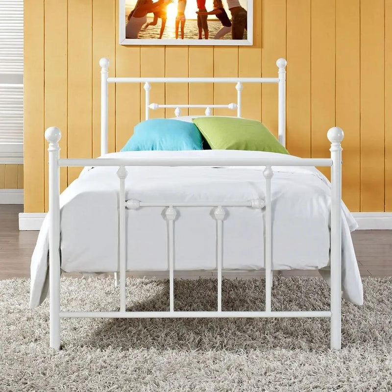 Full size White Metal Platform Bed with Headboard and Footboard by HomePacific