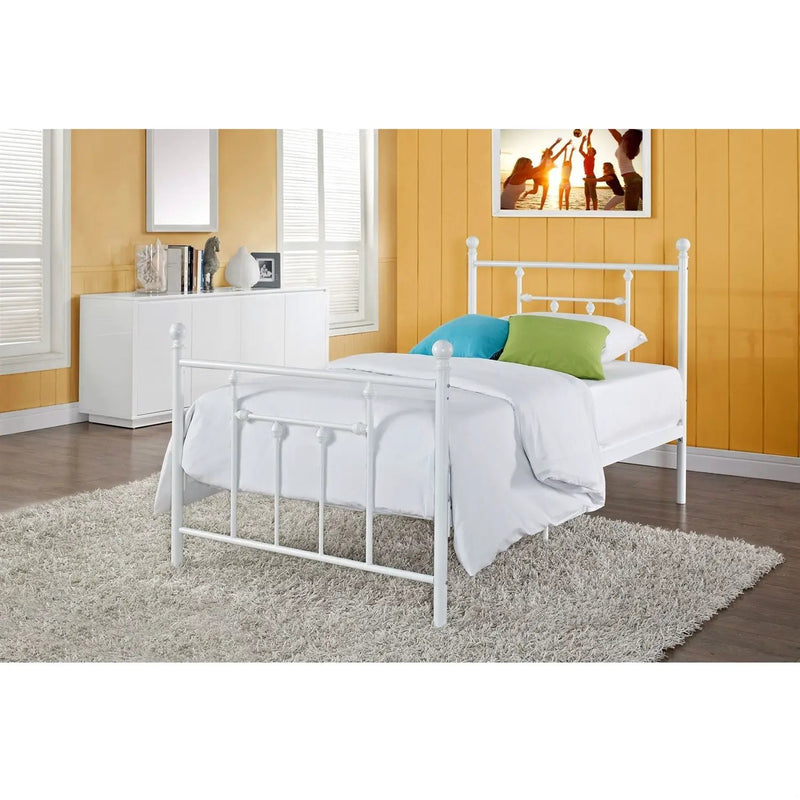 Full size White Metal Platform Bed with Headboard and Footboard by HomePacific