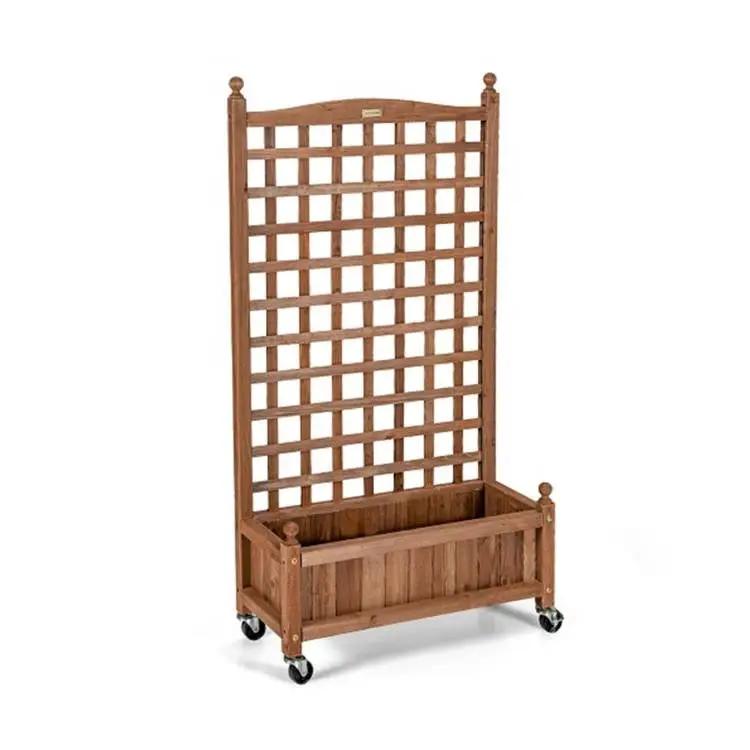Outdoor Solid Wood Raised Garden Bed Mobile Planter Box with Trellis on Wheels by HomePacific