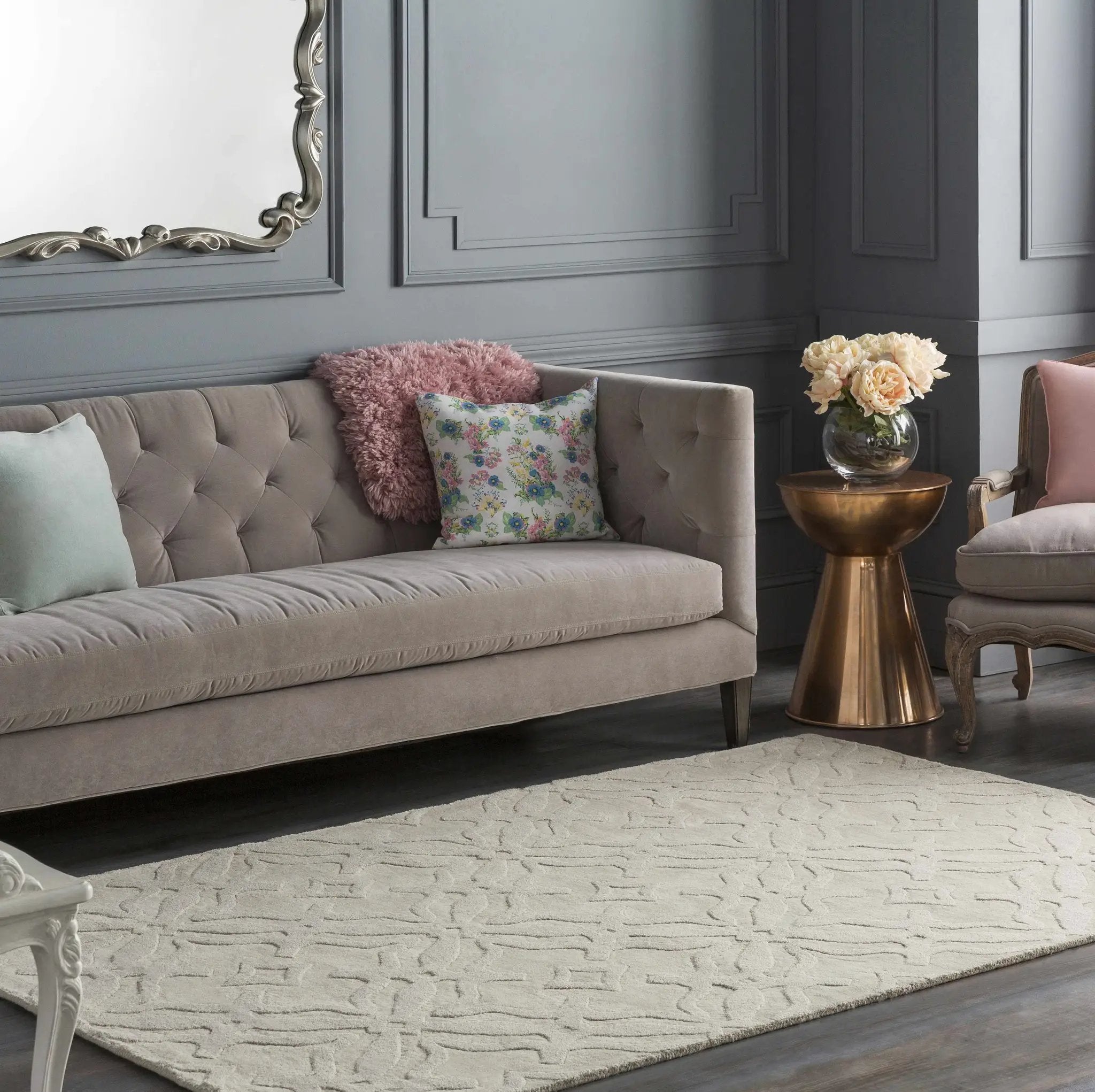 Fyffe Embossed Beige Wool Area Rug by Boutique Rugs