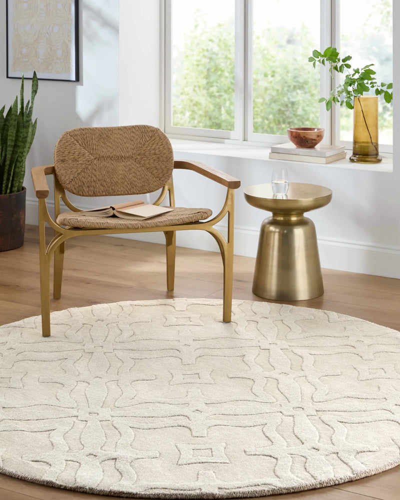 Fyffe Embossed Beige Wool Area Rug by Boutique Rugs