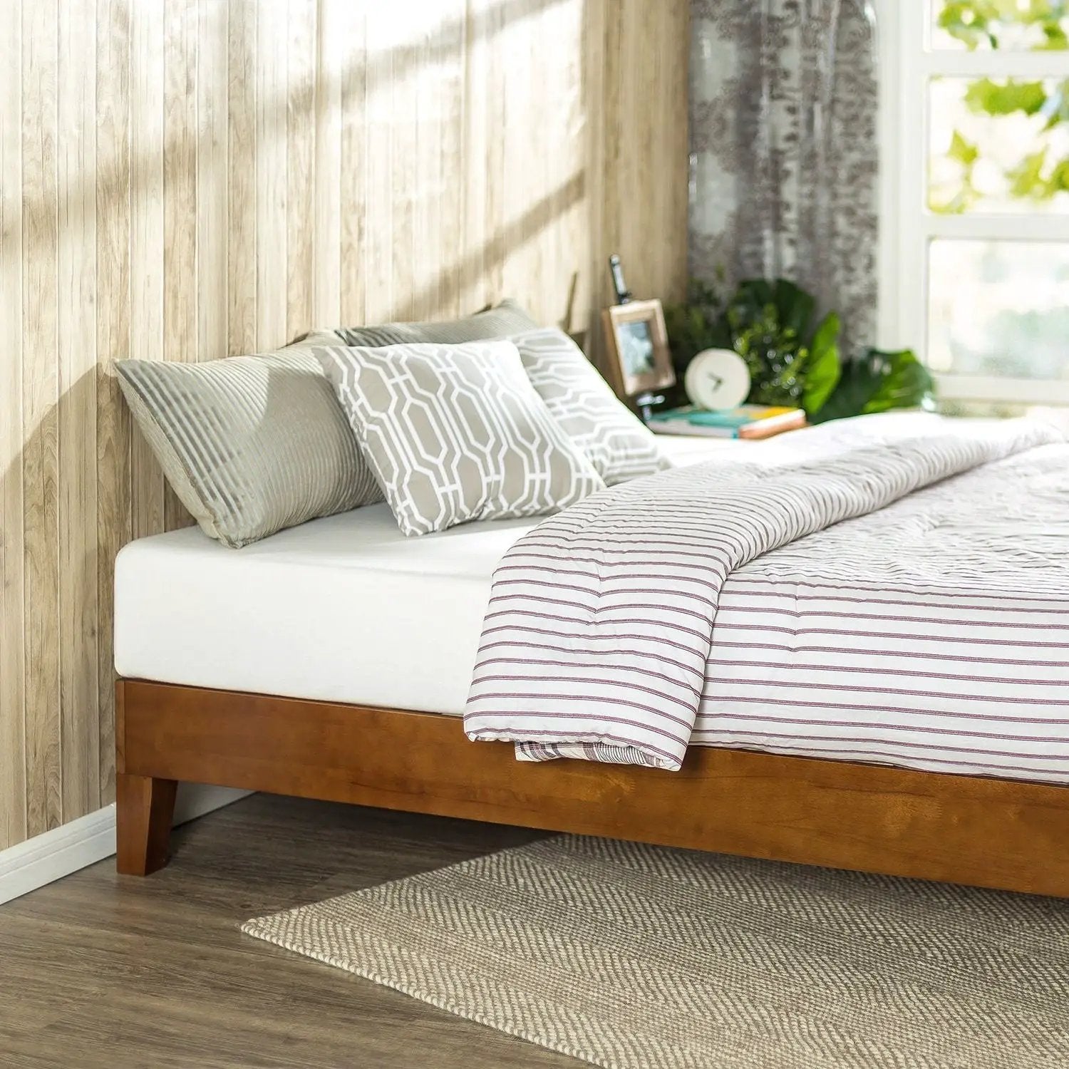 Full size Low Profile Platform Bed Frame in Cherry Wood Finish by HomePacific