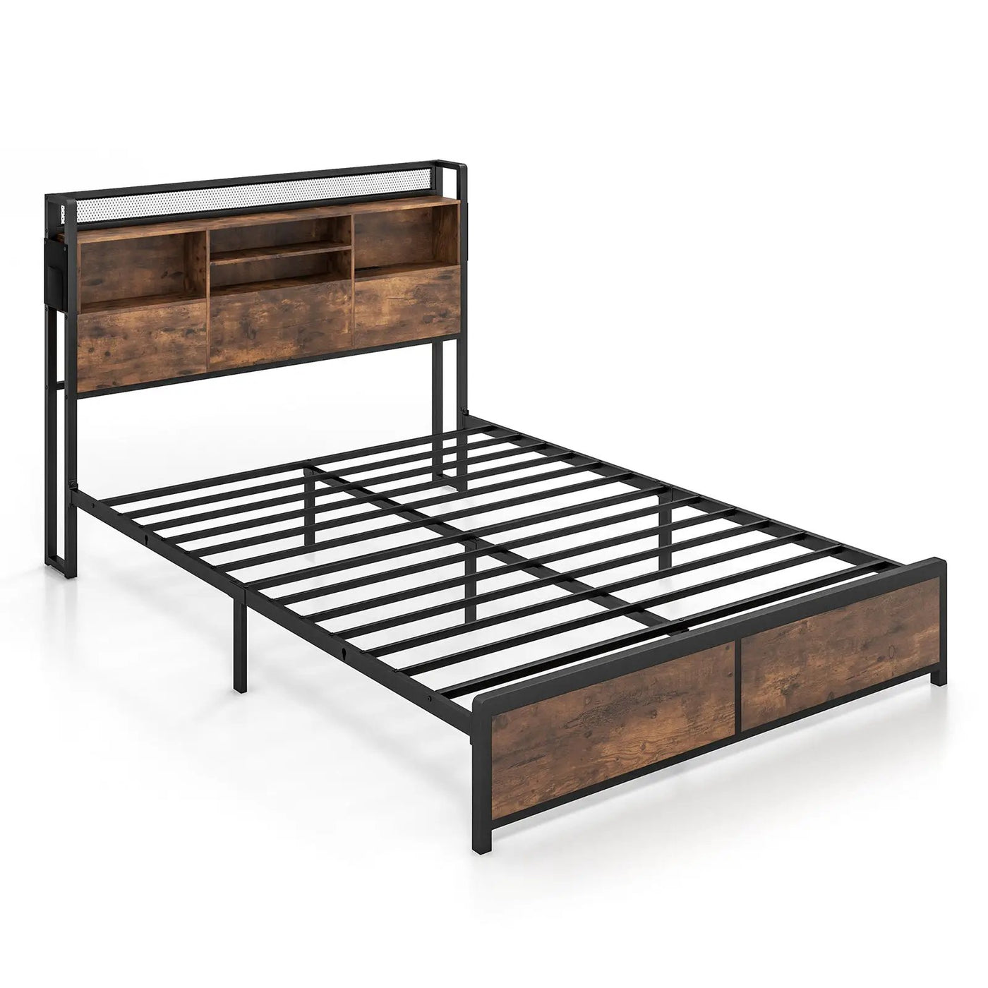 Full/Queen Size Bed Frame with 3-Tier Bookcase Headboard and Charging Station by DirectDeals