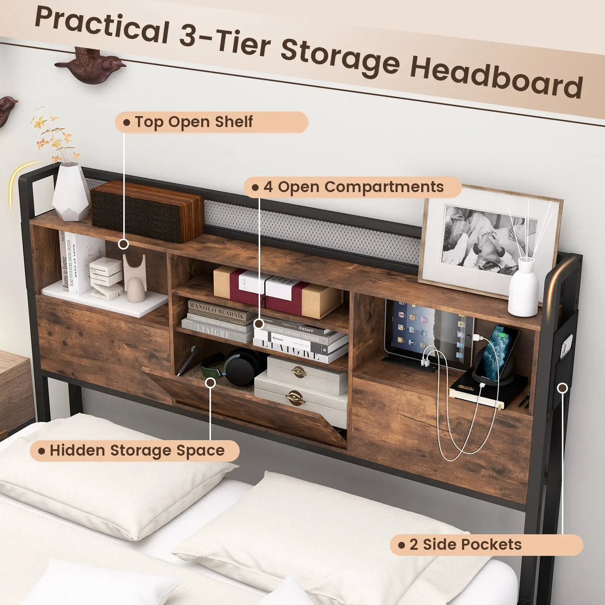 Full/Queen Size Bed Frame with Bookcase Headboard and 4 Storage Drawers by DirectDeals