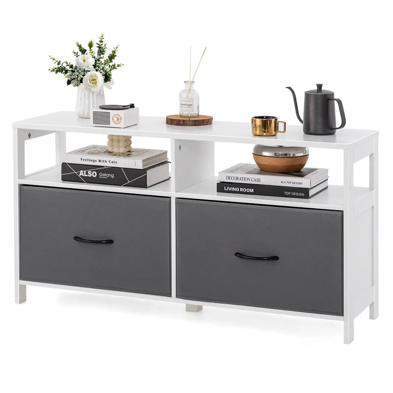 Fabric Chest of Drawers with 2 Drawers and 2 Open Shelves-White by DirectDeals