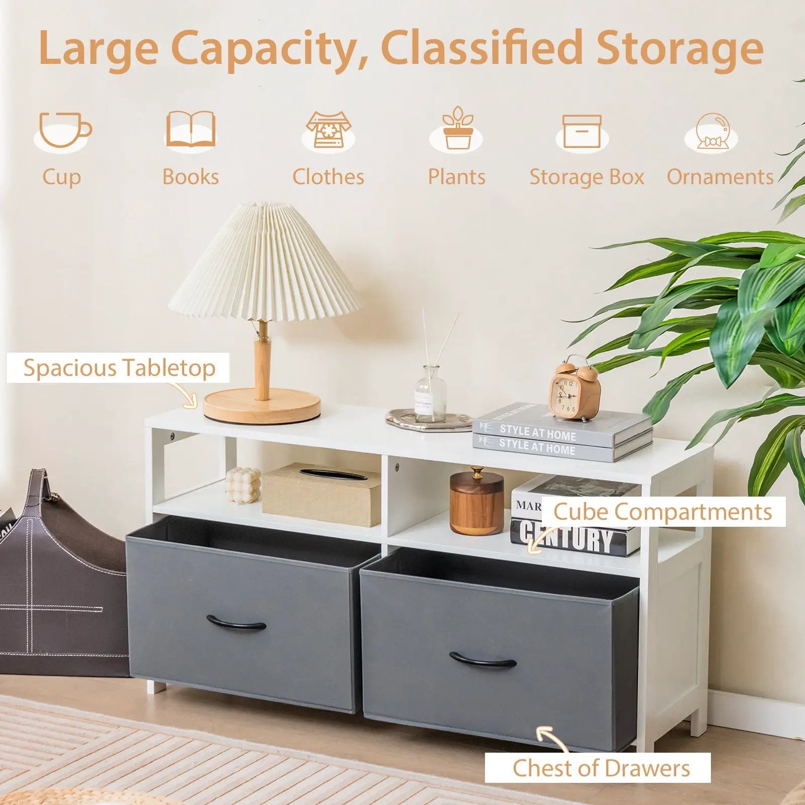 Fabric Chest of Drawers with 2 Drawers and 2 Open Shelves-White by DirectDeals