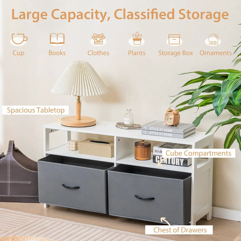 Fabric Chest of Drawers with 2 Drawers and 2 Open Shelves-White by DirectDeals