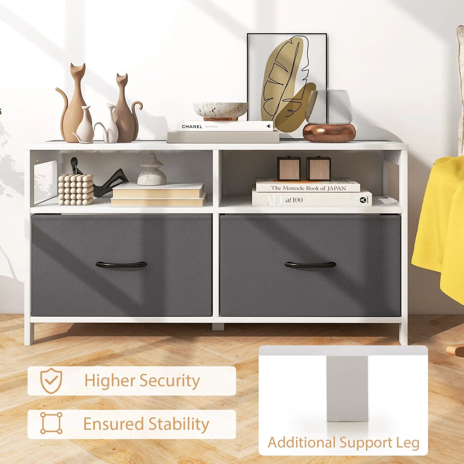 Fabric Chest of Drawers with 2 Drawers and 2 Open Shelves-White by DirectDeals