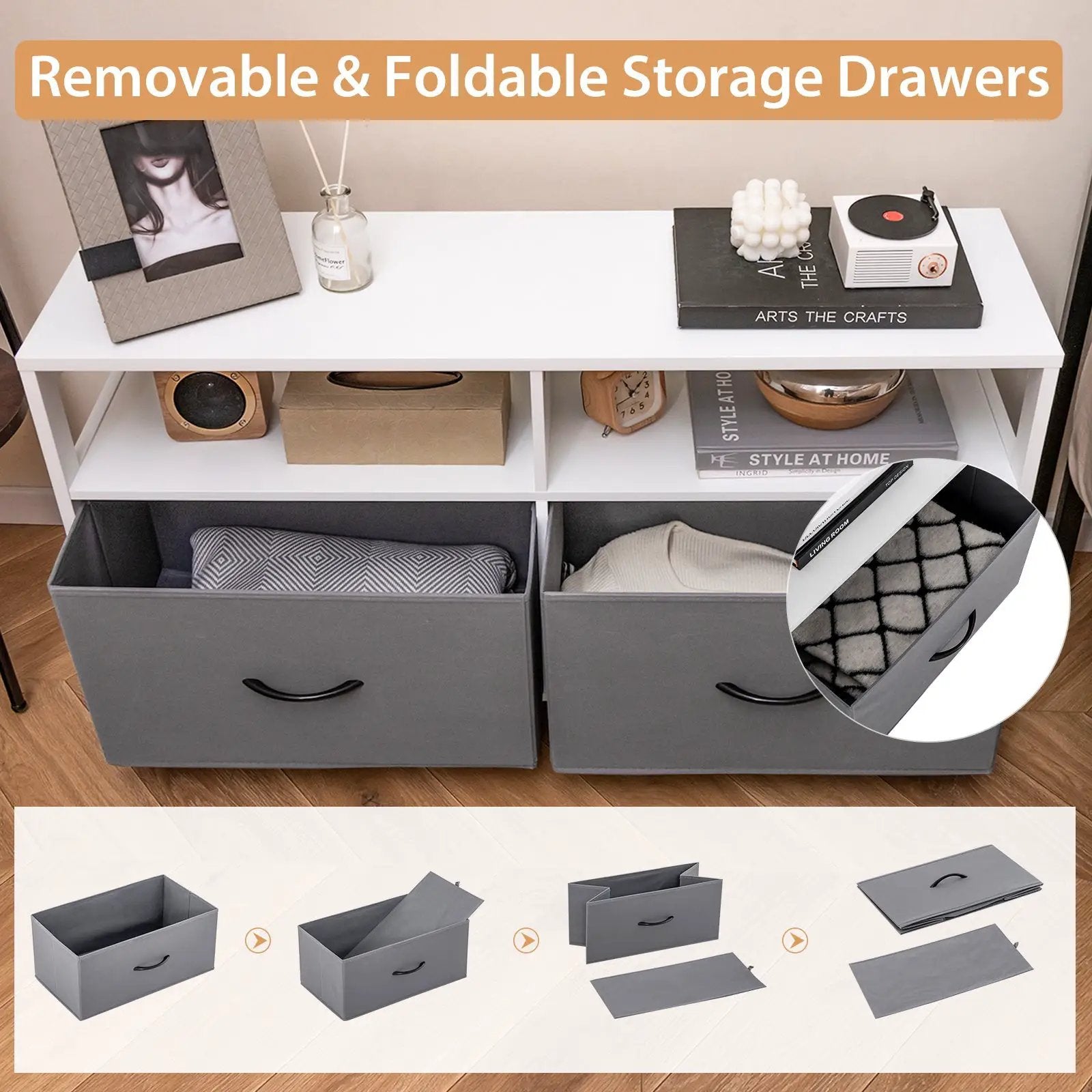 Fabric Chest of Drawers with 2 Drawers and 2 Open Shelves-White by DirectDeals
