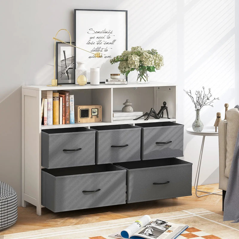 Fabric Dresser with 5 Drawers for Bedroom-White by DirectDeals