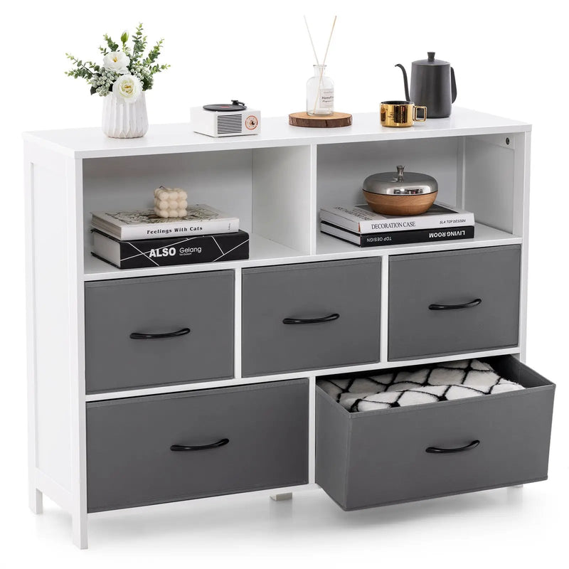 Fabric Dresser with 5 Drawers for Bedroom-White by DirectDeals