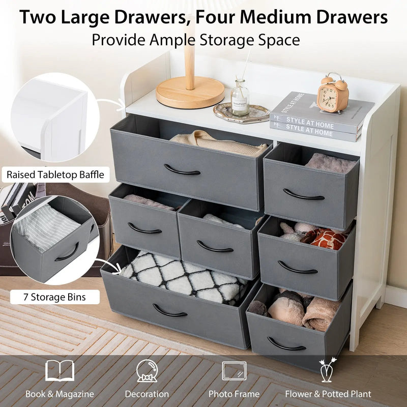 Fabric Dresser with 7 Drawers for Bedroom-White by DirectDeals