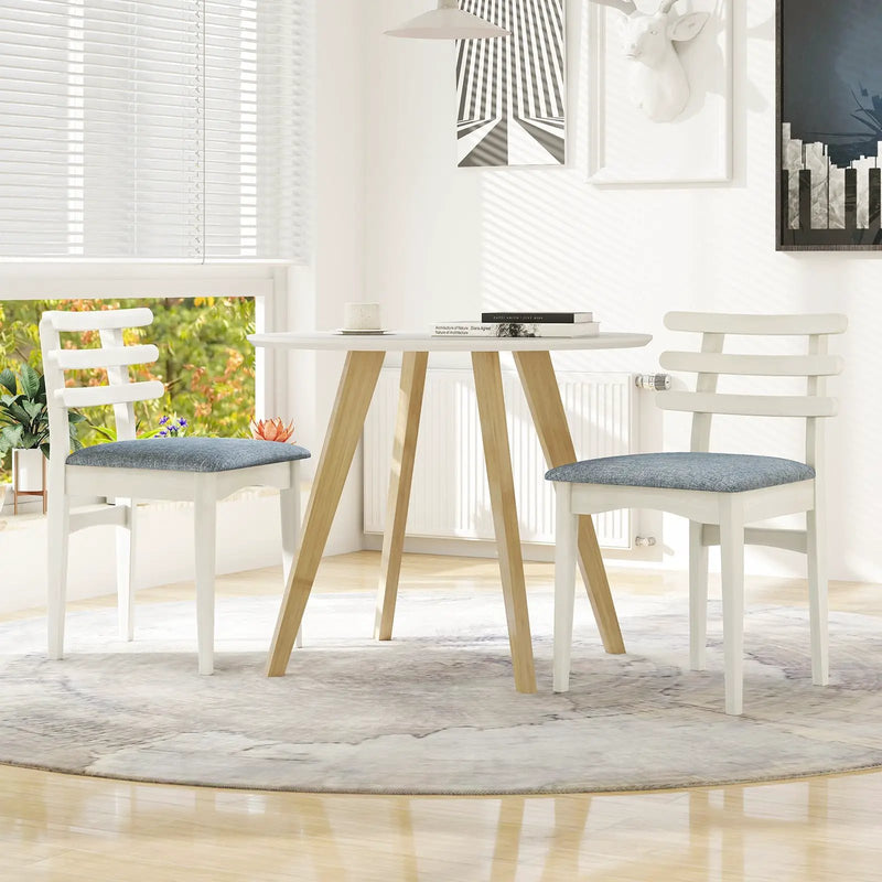 Fabric Kitchen Side Chairs with Rubber Wood Frame and Padded Seat-White by DirectDeals