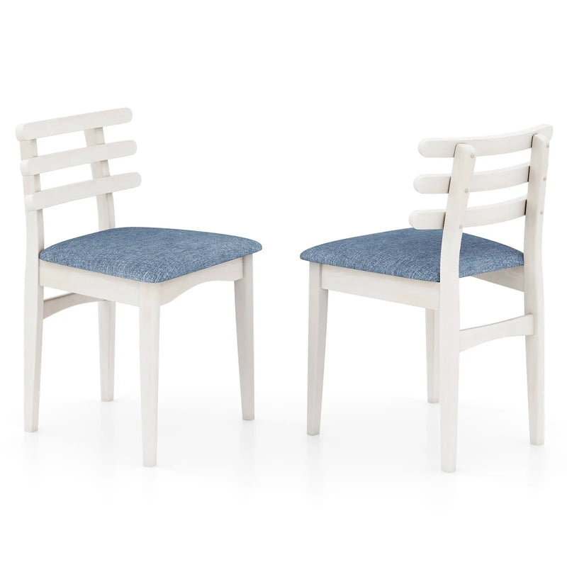 Fabric Kitchen Side Chairs with Rubber Wood Frame and Padded Seat-White by DirectDeals