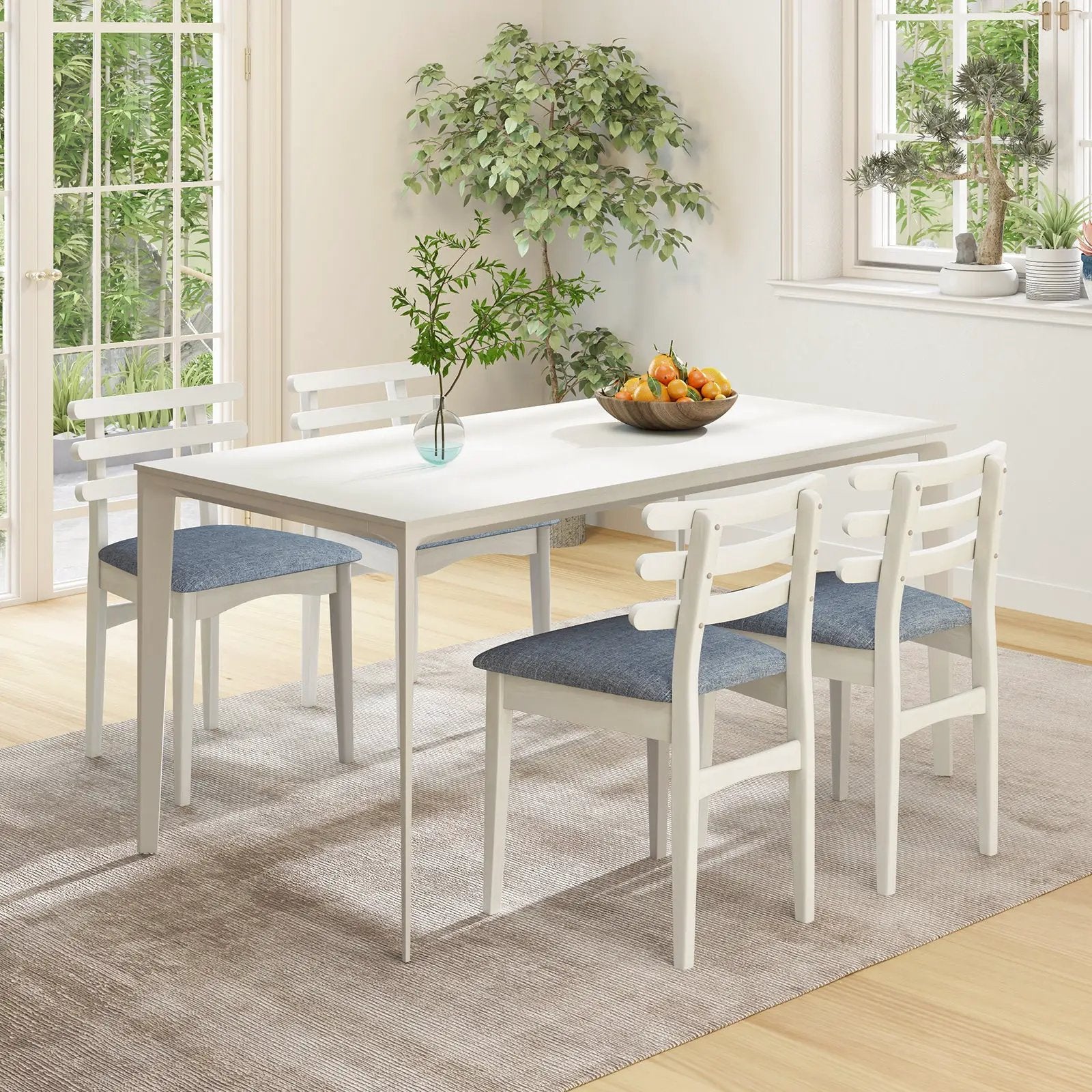 Fabric Kitchen Side Chairs with Rubber Wood Frame and Padded Seat-White by DirectDeals