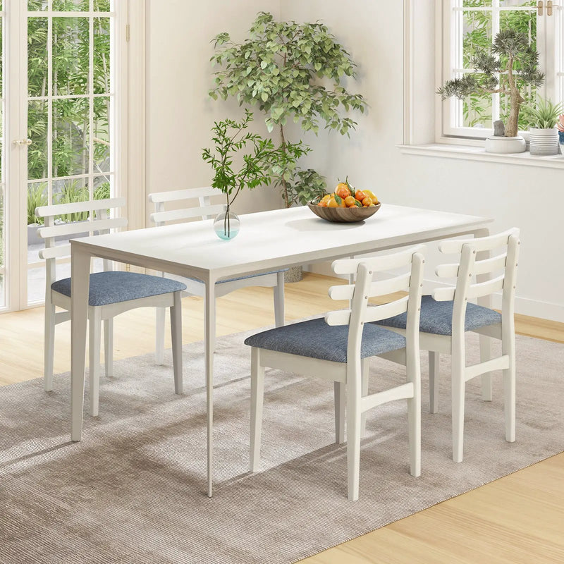 Fabric Kitchen Side Chairs with Rubber Wood Frame and Padded Seat-White by DirectDeals